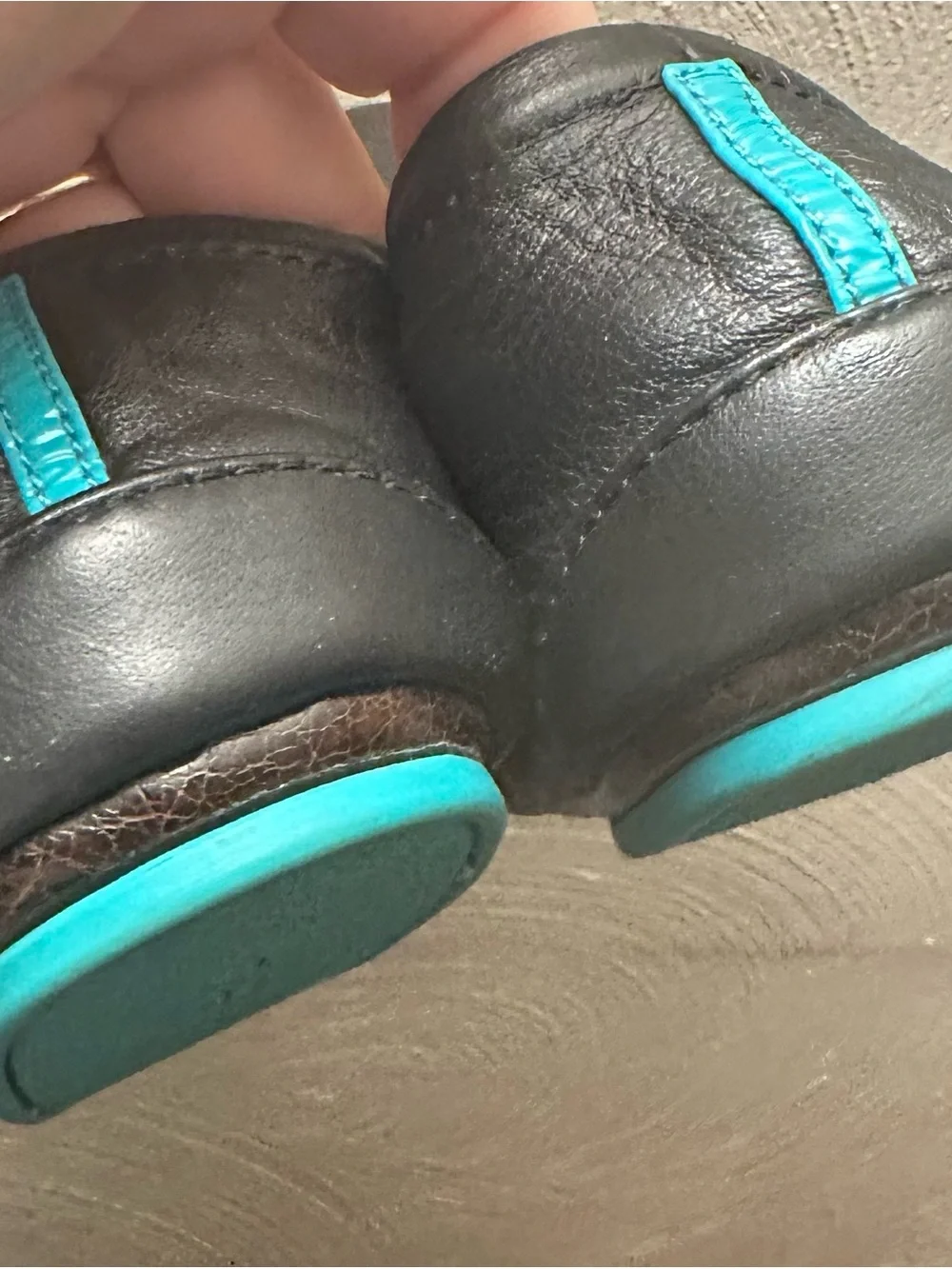 Tieks Leather Ballet Flats in Black and Brown with Turquoise Sole